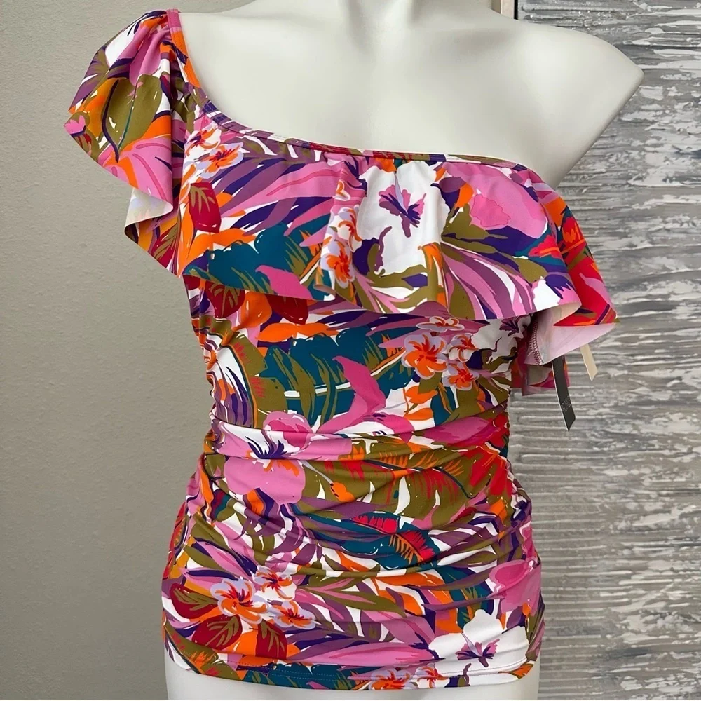 Profile by Gottex Women's One Shoulder Tropikaia Tankini Size 8